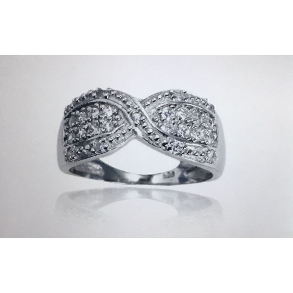 Gorgeous 4-Row “X” Design Pave Sim Diamond Band Ring Sz 8